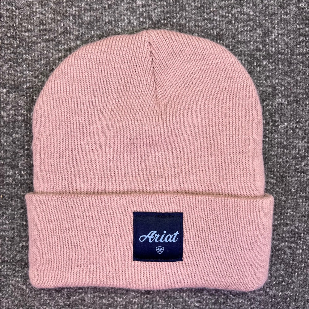Ariat Beanie Women One Size Pink Cuffed Casual Logo Patch Knit Hat Western Cozy